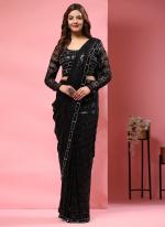 Pure Georgette Black Party Wear Embroidery Work Ready To Wear Saree